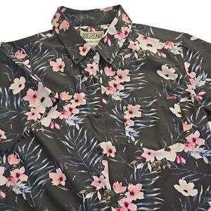 RSVLTS Women's Cut Medium - Grandma's Couch - Pink & Black Floral Button‎ Shirt